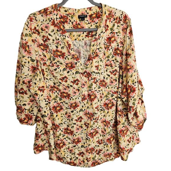 Torrid Harper Blouse Twill Floral Sand Romantic Feminine Plus Size 3X Brunch - Picture 2 of 8